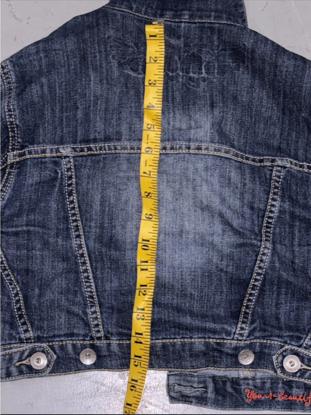 Dollhouse Y2K Cropped Denim Button Up Jacket Woman’s Sz.L Dark Wash - Picture 6 of 7